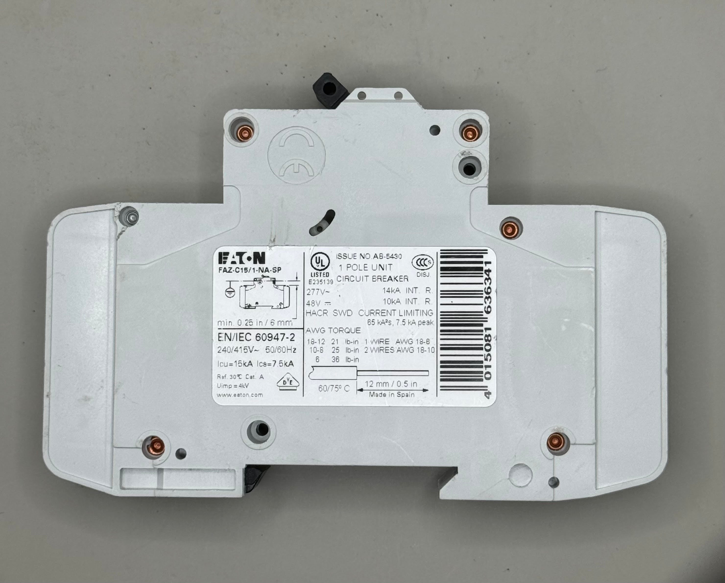 Eaton 15A Miniature Circuit Breaker (FAZ-C15/1-NA-SP)