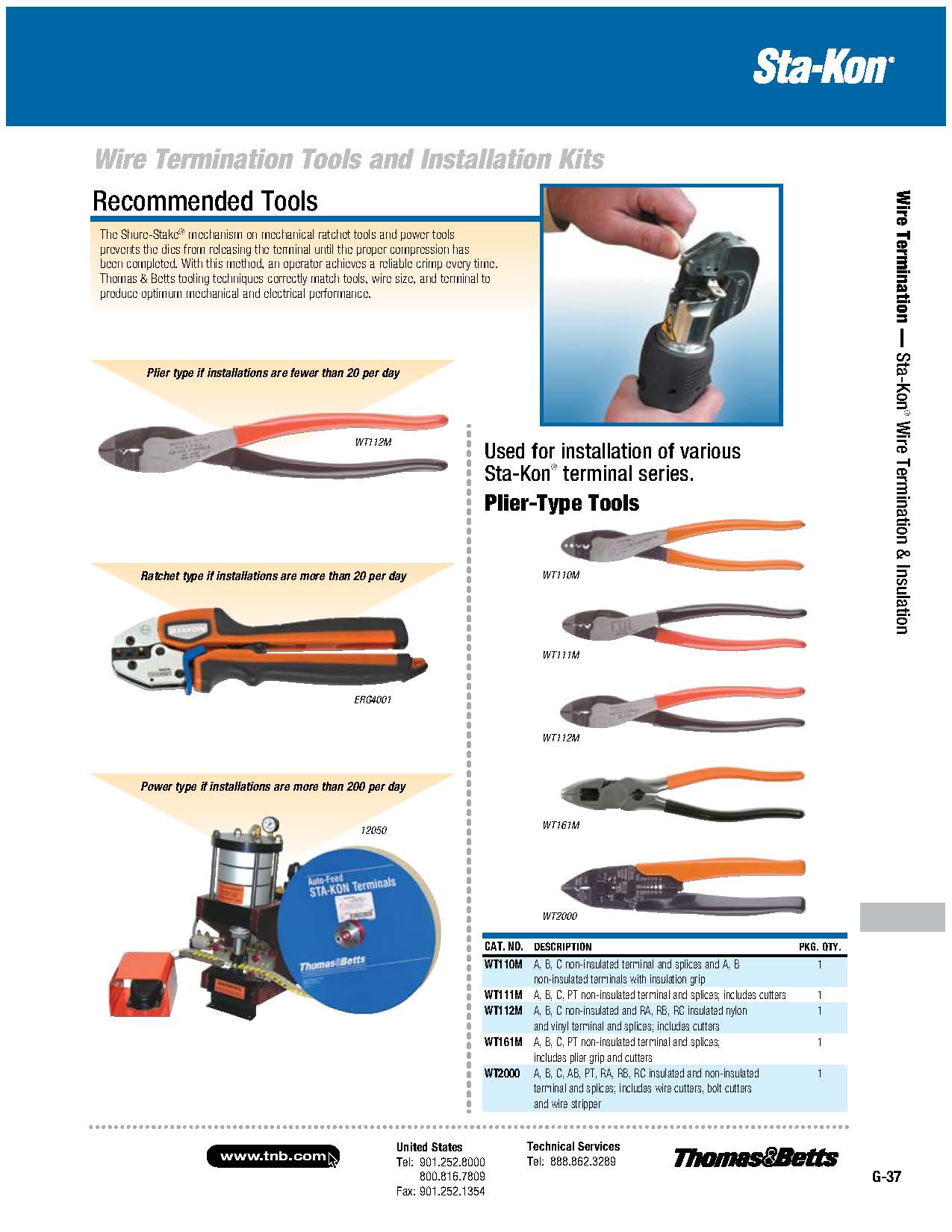 Thomas & Betts ERG4001 Sta-Kon Ergonomic Hand Tool for Crimping RA RB and RC Insulated Terminals Splices and Disconnects - EcoTech Solutions Inc.