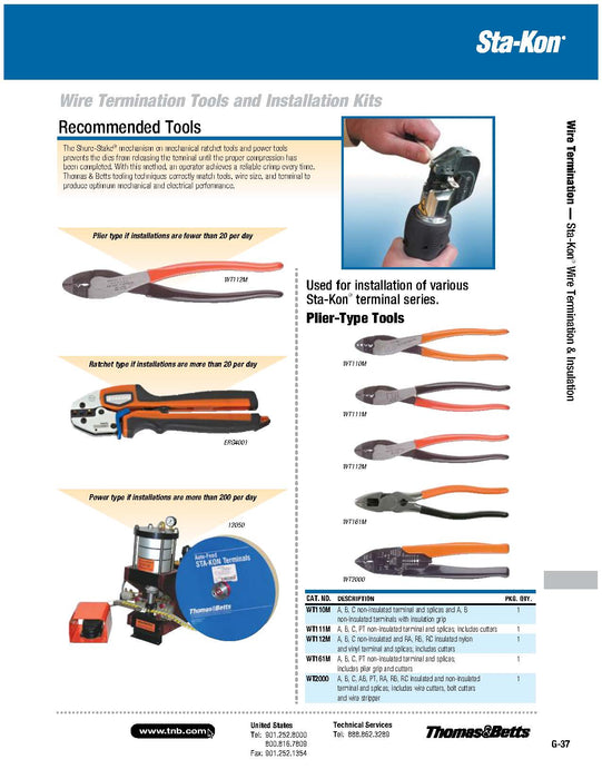 Thomas & Betts ERG4001 Sta-Kon Ergonomic Hand Tool for Crimping RA RB and RC Insulated Terminals Splices and Disconnects - EcoTech Solutions Inc.