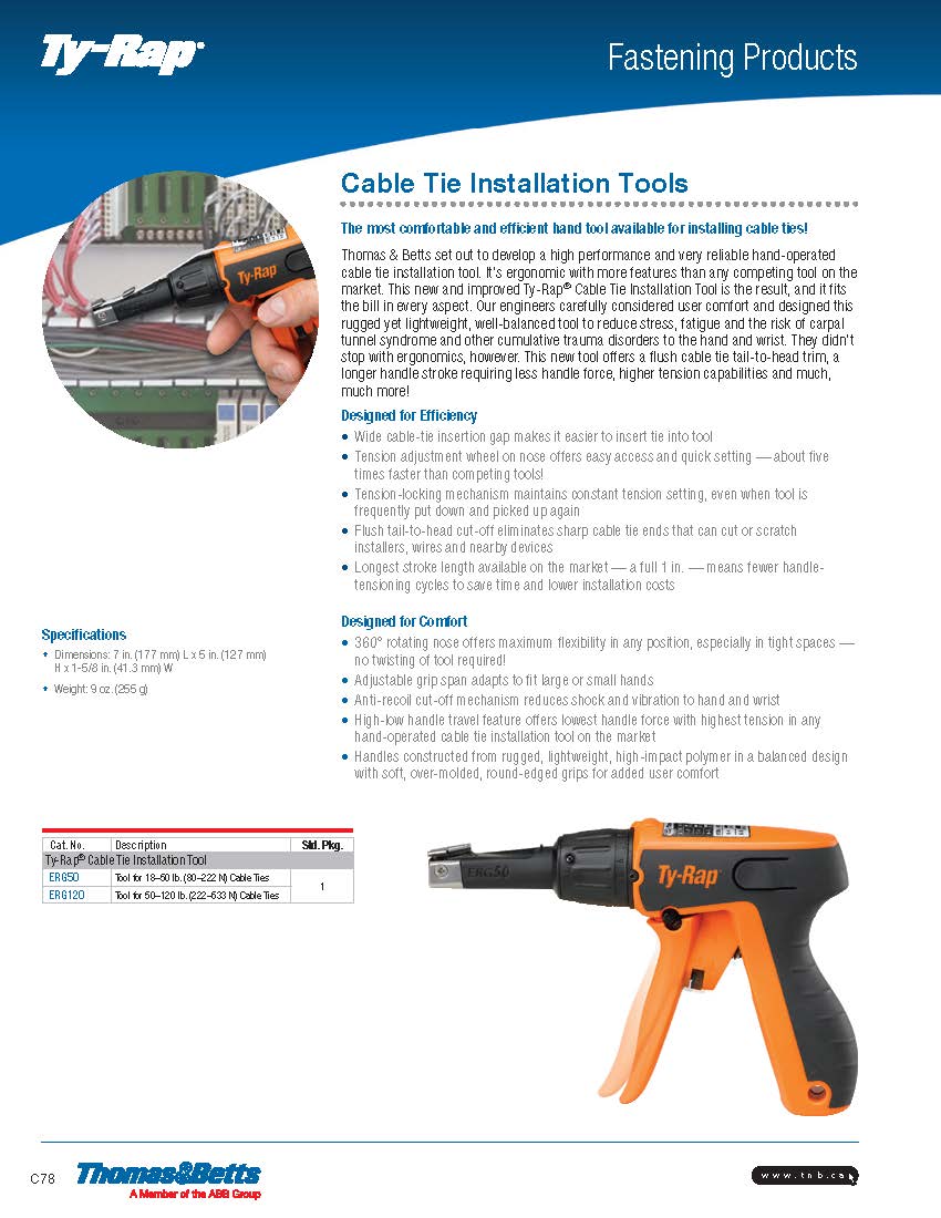 Thomas & Betts ERG50 Ergonomic Hand Tool for Nylon Cable Ties 18 to 50 Pounds - EcoTech Solutions Inc.