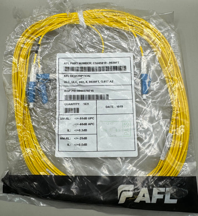 AFL 20FT Fiber Optic Cable CS005019-0020FT ULC, 002, X, 0020FT, G.657 .A2