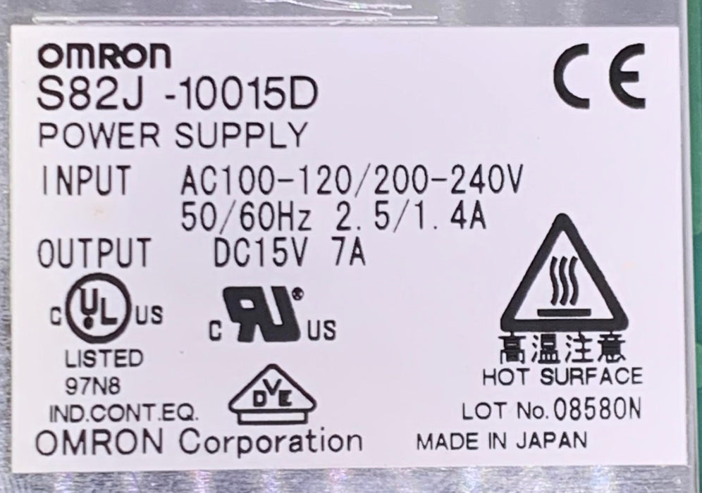 OMRON S82J-10015D POWER SUPPLY 2.5 AMP 15 VDC OUTPUT 100-120 VAC INPUT 50/60HZ