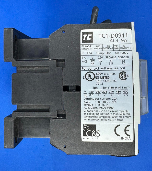 2X SHAMROCK CONTROLS TC1-D0911-G7 3 POLE NON-REVERSING CONTACTORS 120/50-60VAC