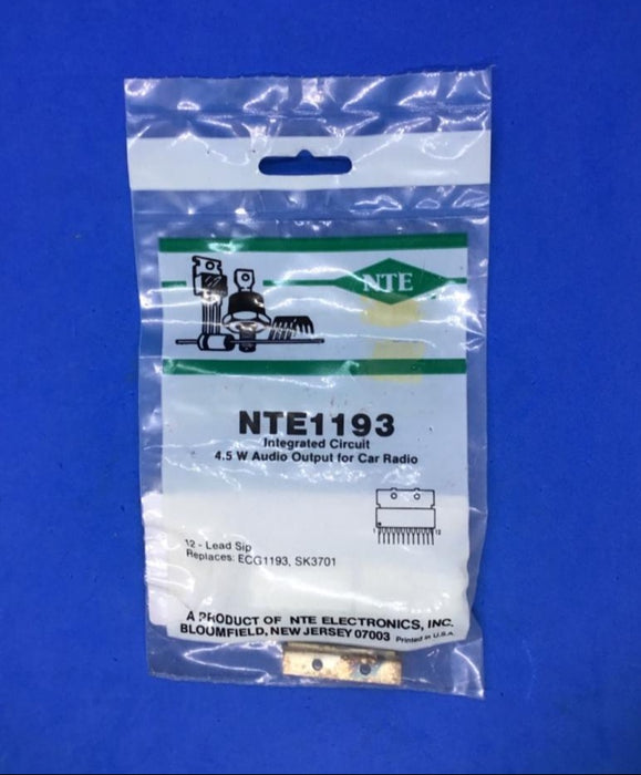 NTE Electronics NTE1193 IC 4.5 W Audio Output for Car Radio 12-Lead Sip (replaces ECG1193, SK3701)(new old stock)