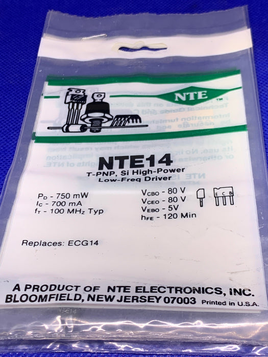 NTE14 TRANSISTOR BJT PNP 80V V(BR)CEO 700MA I(C) (replaces ECG14)