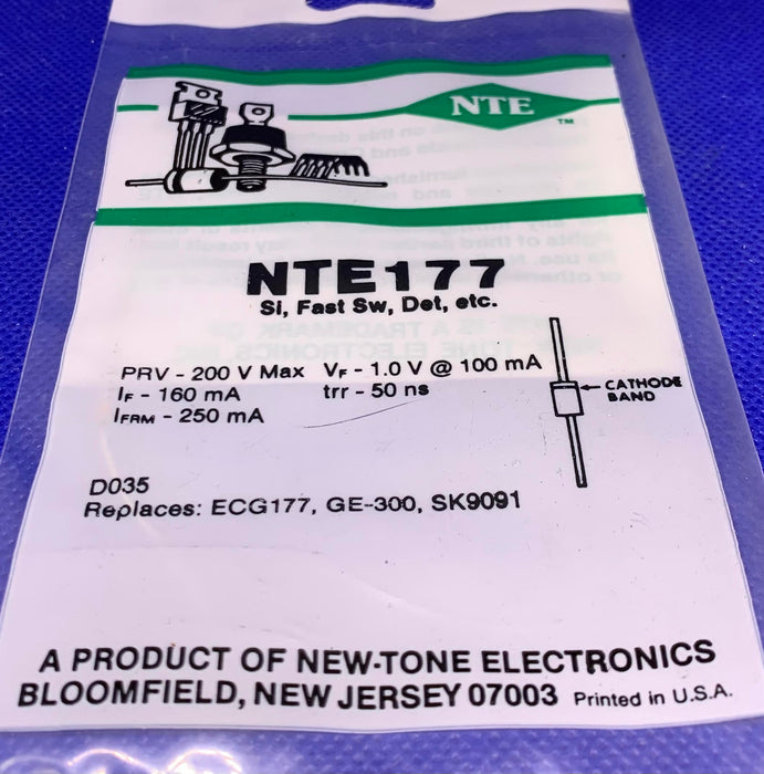 NTE ELECTRONICS NTE177 STANDARD DIODE, 250mA, 200V, DO-35