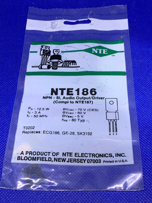 NTE186 NPN-Si, Audio Output/Driver (replaces SK3192, ECG186, GE-28)