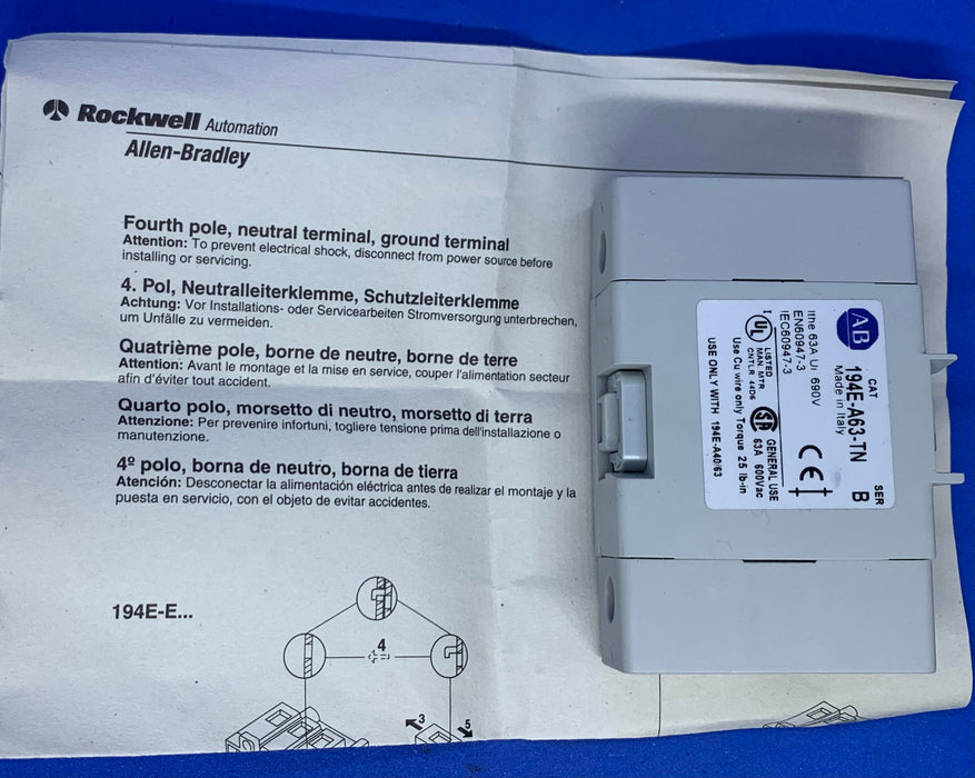 ALLEN BRADLEY 194E-A63-TN BASED MOUNTED SWITCH