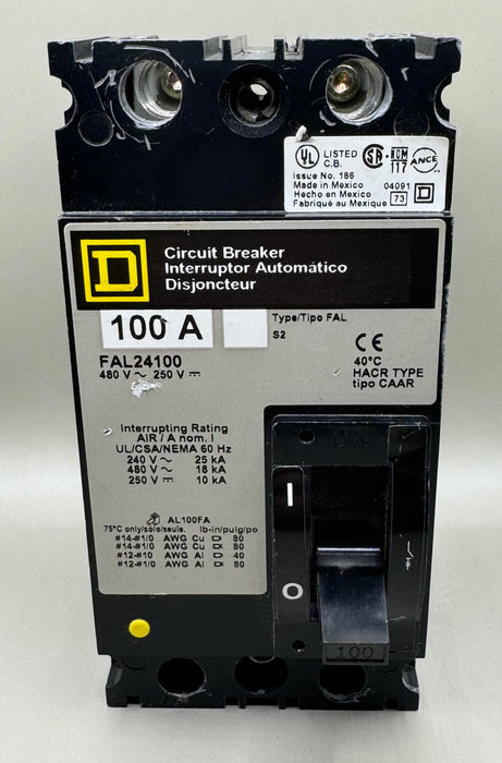 SQUARE D FAL24100 Molded Case Circuit Breaker 2 Pole 100 Amp