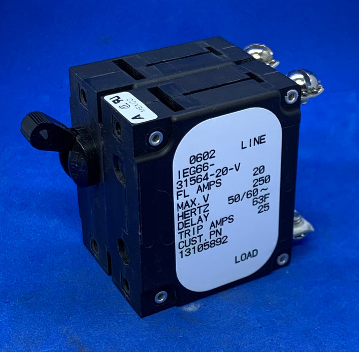 AIRPAX IEG66-31564-20-V, 20AMP 250V CIRCUIT BREAKER