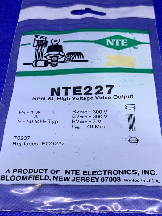 NTE227 NPN-Si, High Voltage Video Output 3PIN TO-237 (replaces ECG227, SK9472)