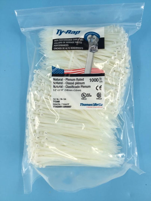 Thomas & Betts TY24M Cable Tie 40lb 5.5" Natural Nylon with Stainless Steel Locking Device