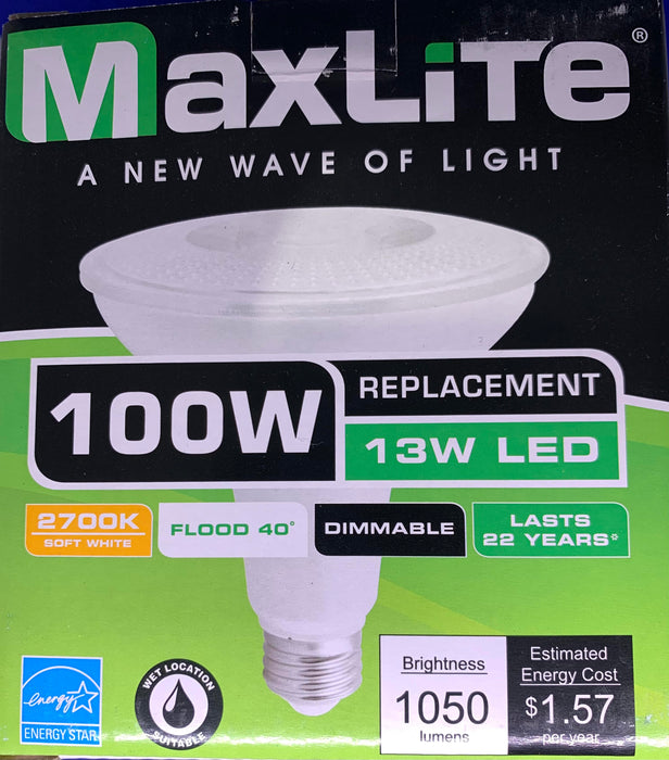 MaxLite PAR38 E26 BASE 13W LED Flood Bulb 1050 LUMENS 2700K Soft White