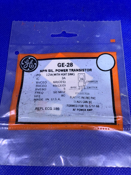 GE-28 NPN SIL. PWER TRANSISTOR (replaces ECG186, NTE186, SK3192)