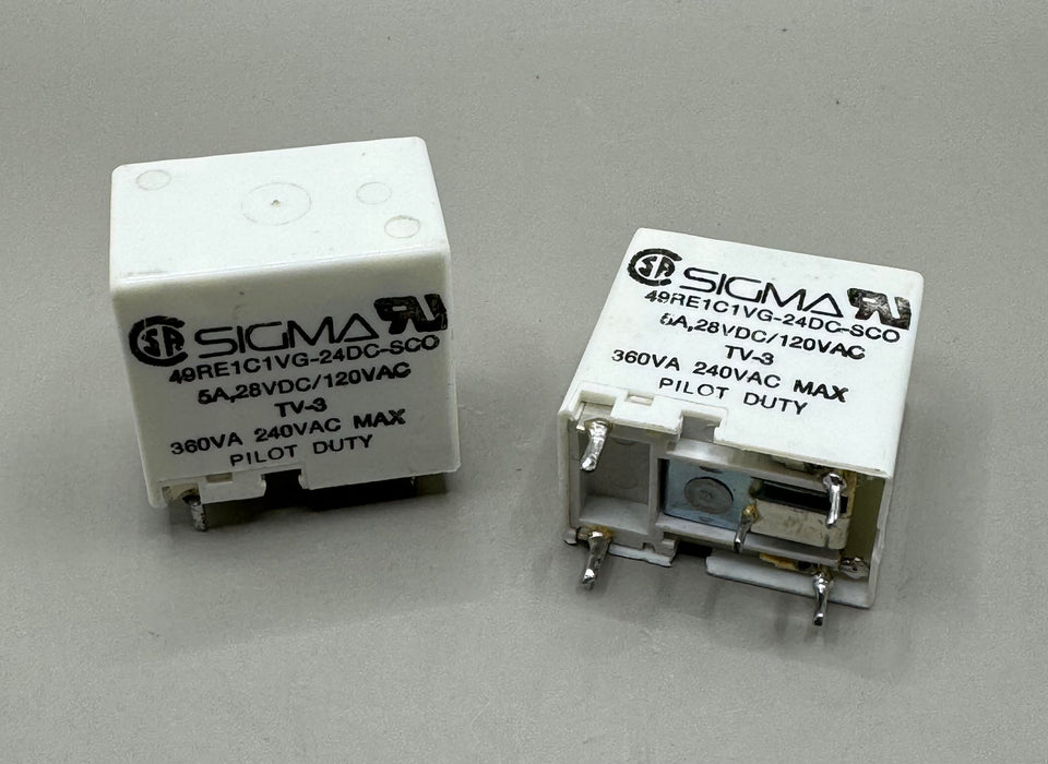 Lot of 2 SIGMA Relay 4RE1C1VG-24DC-SCO 5A, 28VDC/120VAC TV-3 360VA 240VAC Max