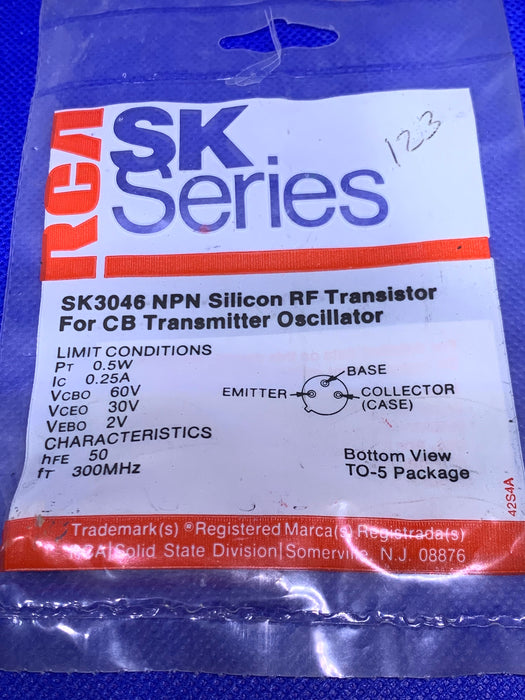 RCA SK3046 NPN Silicon RF Transistor For CB Transmitter Oscillator TO-5 (NTE123)