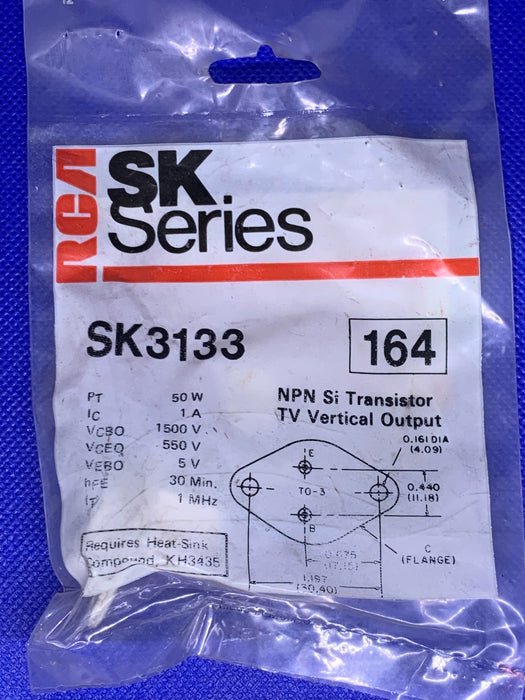 RCA SK3133 50W 1A NPN Si Transistor TV Vertical Output (also works for NTE164)