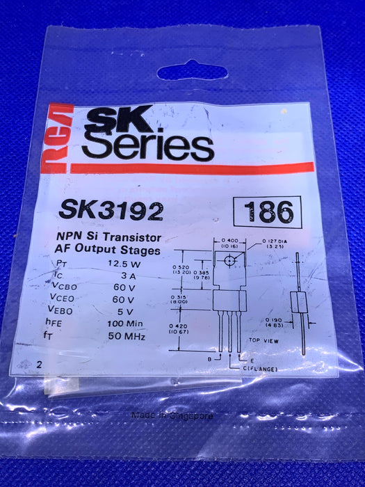 Etapas de salida AF del transistor Si NPN RCA SK3192 (reemplaza a NTE186, ECG186, GE-28)