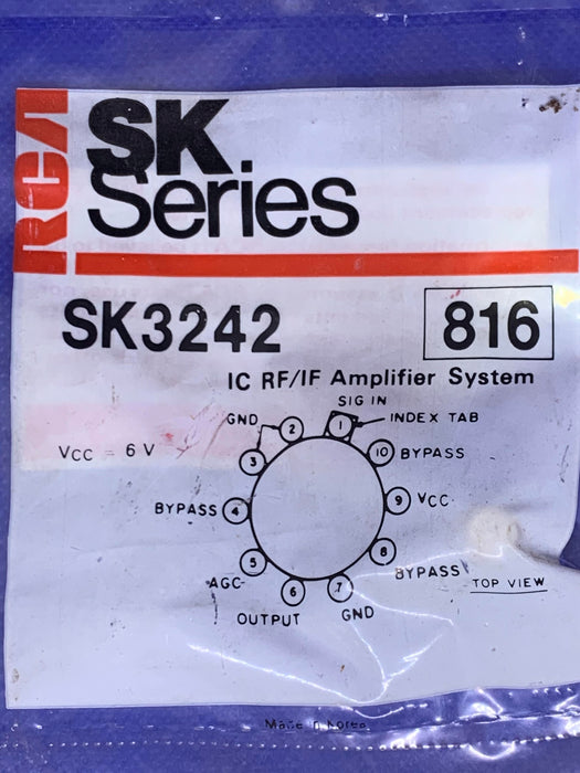 RCA SK3242  6V RF/IF Amplifier System 10-Lead IC (also works for NTE816)