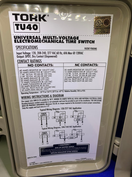 TU40 ELECTROMECHANICAL TIMER 40 AMPS UNIVERSAL MULTI VOLT