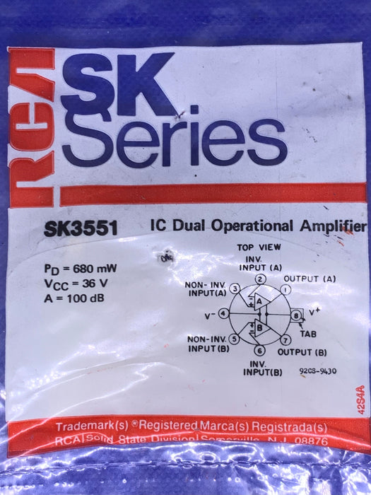 RCA SK3551 36V IC Dual Operational Amplifier