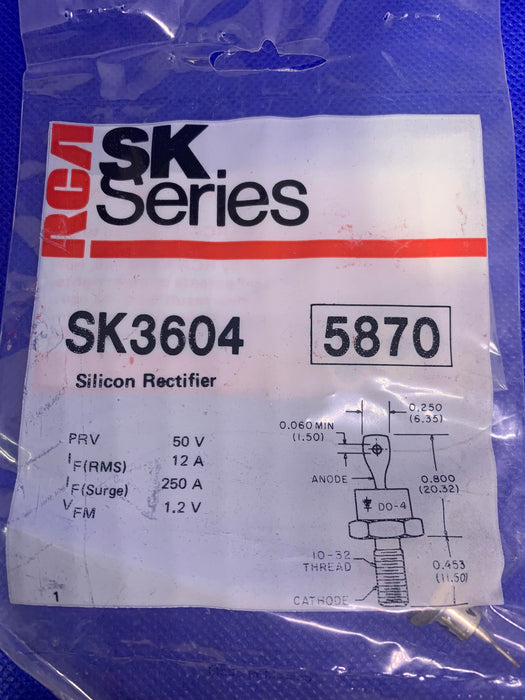 RCA SK3604 50V PRV @ 12A General Purpose Diode ~ DO-4 Stud Case (NTE5870)