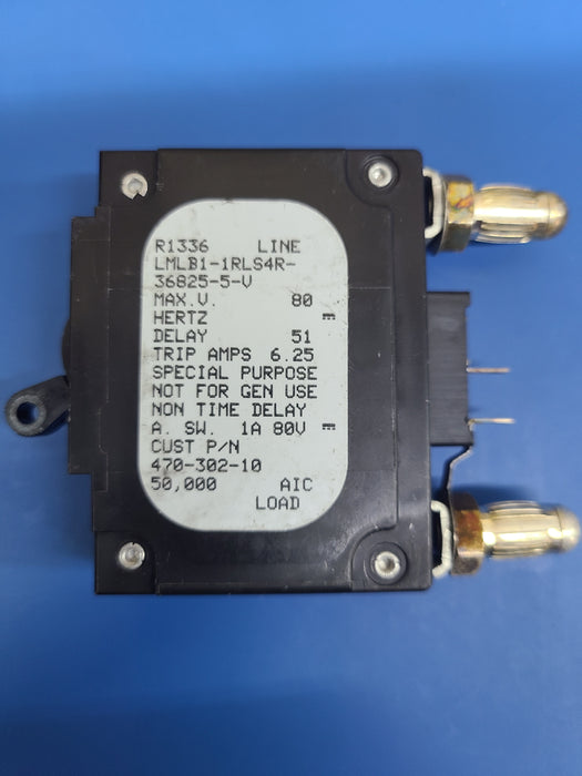 AIRPAX LMLB1-1RLS4R-36825-5-V, 5AMP CIRCUIT BREAKER BULLET STYLE (USED)