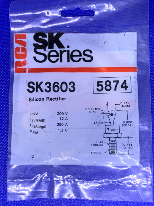 RCA SK3603 Silicon Rectifier 200V, 12AMP (also works for NTE5874)