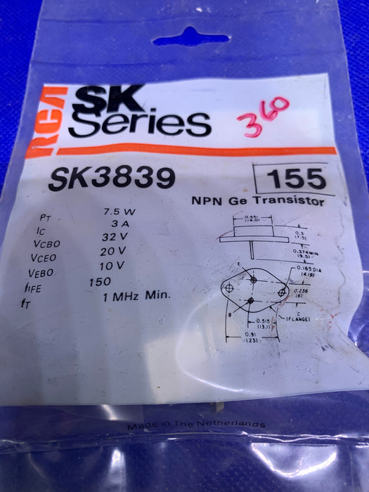 RCA SK3839 (replaces ECG155) NPN Ge Transistor