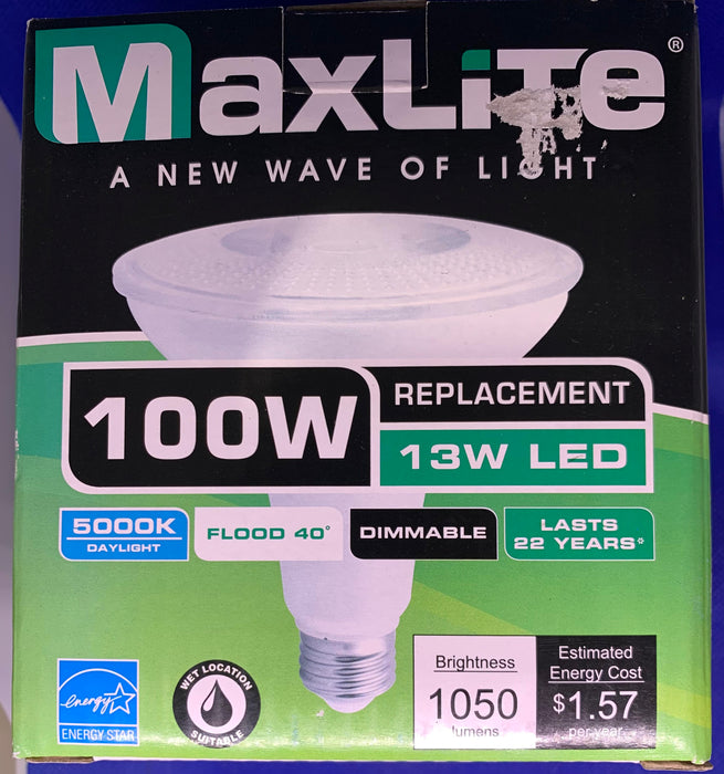 MaxLite PAR38 E26 BASE 13W LED Flood Bulb 1050 LUMENS 5000K DAYLIGHT