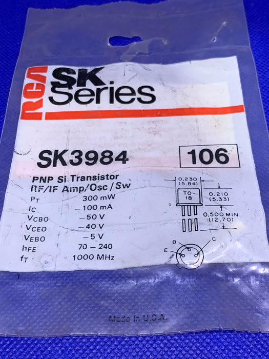 RCA SK3984 TRANSISTOR 3PIN TO-18 (NTE106)