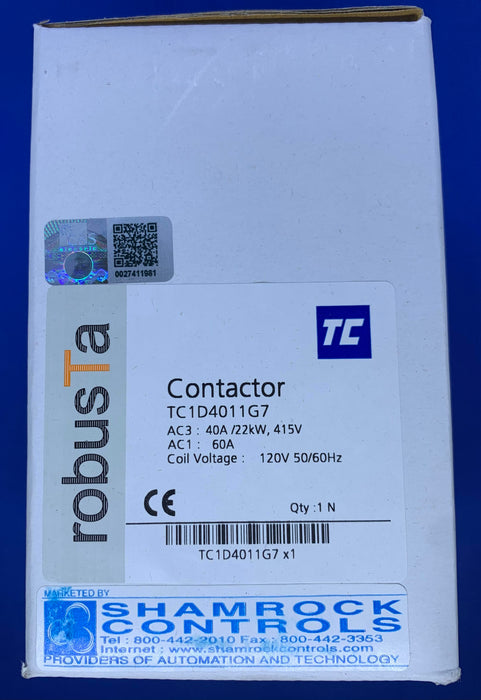 SHAMROCK CONTROLS TC1-D4011-G7, CONTACTOR 120/50-60AC