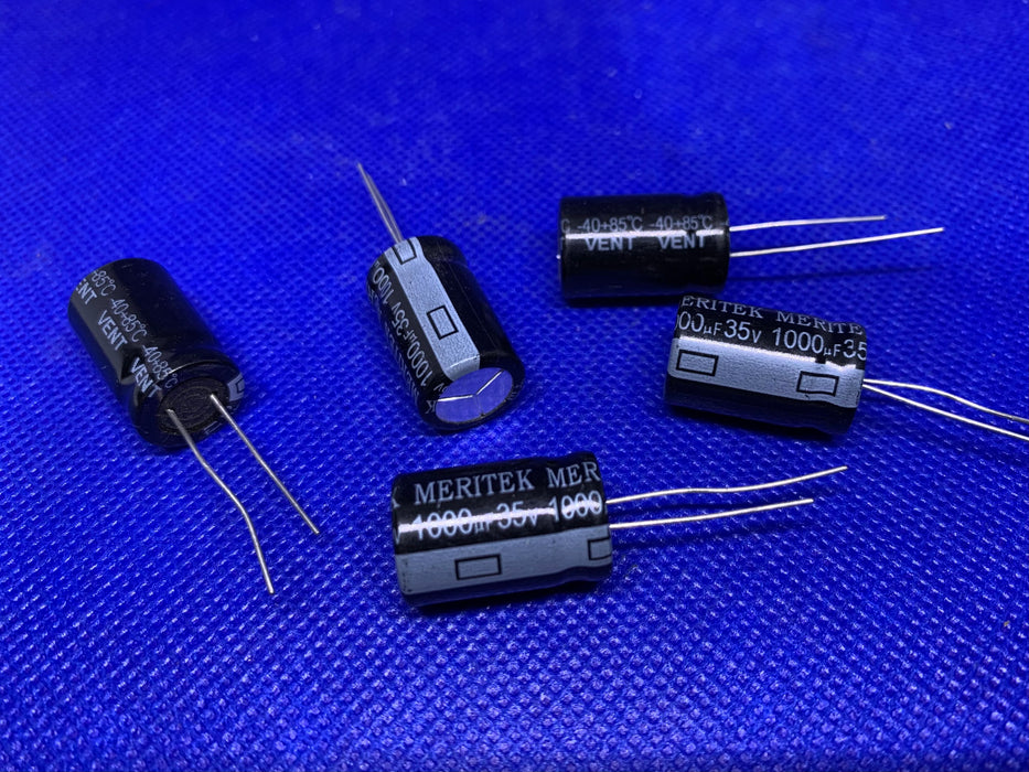 5pc MERITEK 1000uF 35V 85C Electrolytic Capacitor