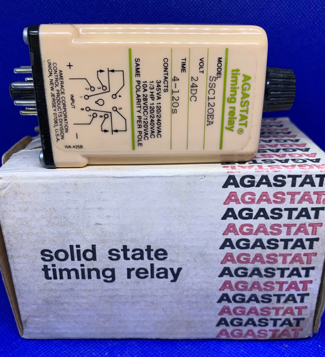 AGASTAT SSC12OEA TIME DELAY RELAY 8 PIN 24 VDC 4-120 SECOND RANGE KNOB ADJUST