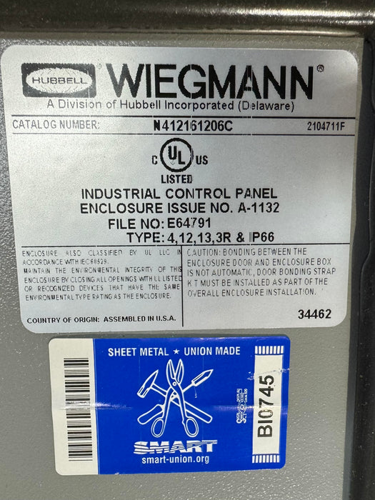 HUBBELL WIEGMANN N412161206C SINGLE DOOR WALL MOUNT ULTIMATE 16X12X6 CARBON STEEL