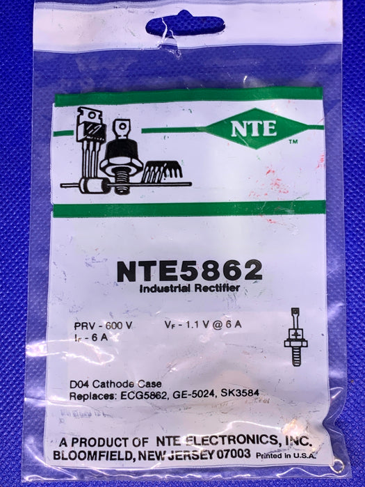 NTE5862 STANDARD DIODE 6A, 600V, DO-4 (also works for ECG5862, GE-5024, SK3584)