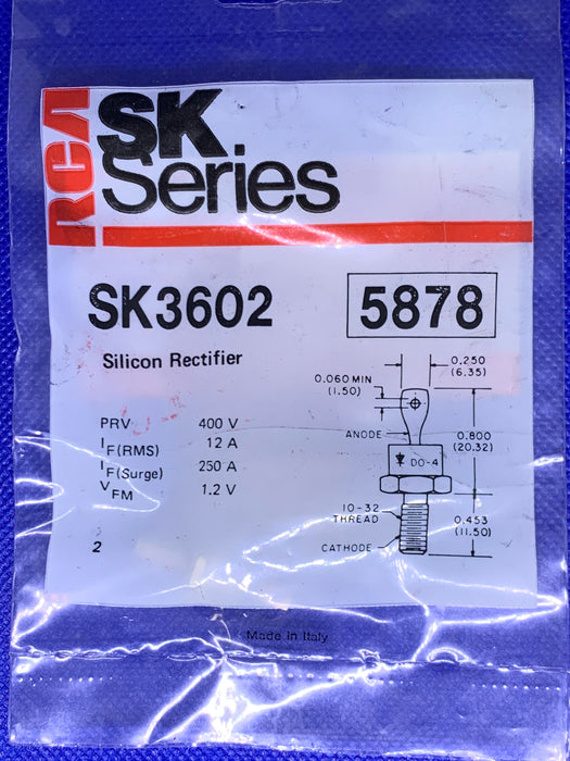 RCA SK3602 Silicon Rectifier 400V 12A (replaces ECG5878, NTE5878)