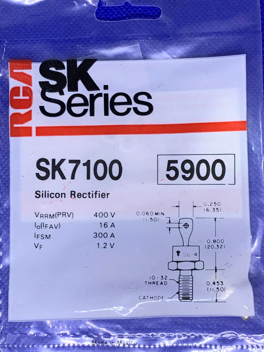 RCA SK7100 Silicon Rectifier 400V 16A DO-4 (also works for NTE5900)