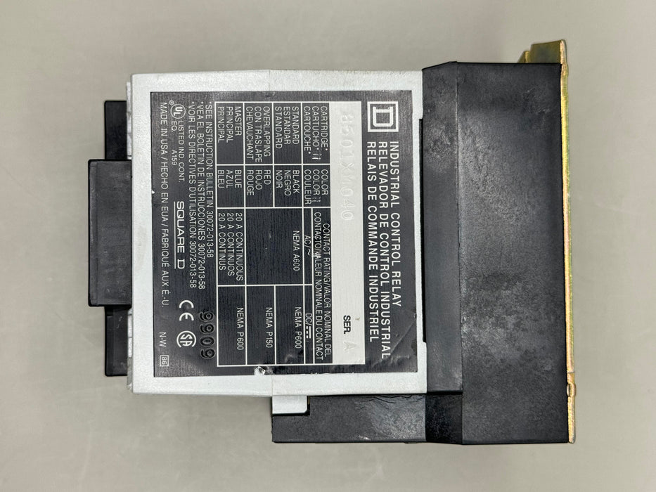 SQUARE D 8501XMO40V02 Control Relay Open Type With 20 Amp Contacts 120 V