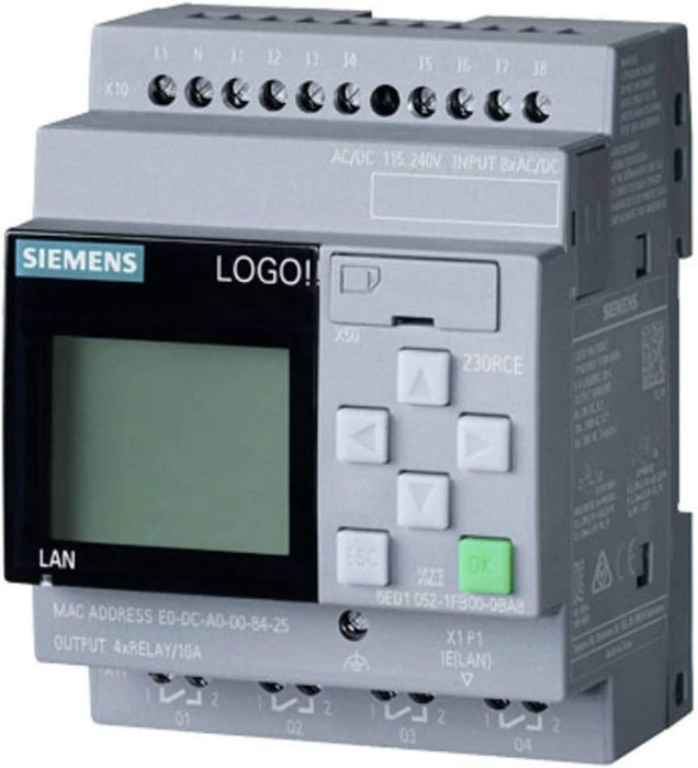 Siemens 6ED1052-1FB00-0BA8, Controller, Logic, Logo! 8, 230RCE, Display, 8DI, 4DO, 400 Blocks (SII