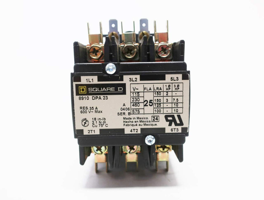 SQUARE D 8910DPA23V02 AC CONTACTOR SER B 120V-AC 25A AMP 10HP