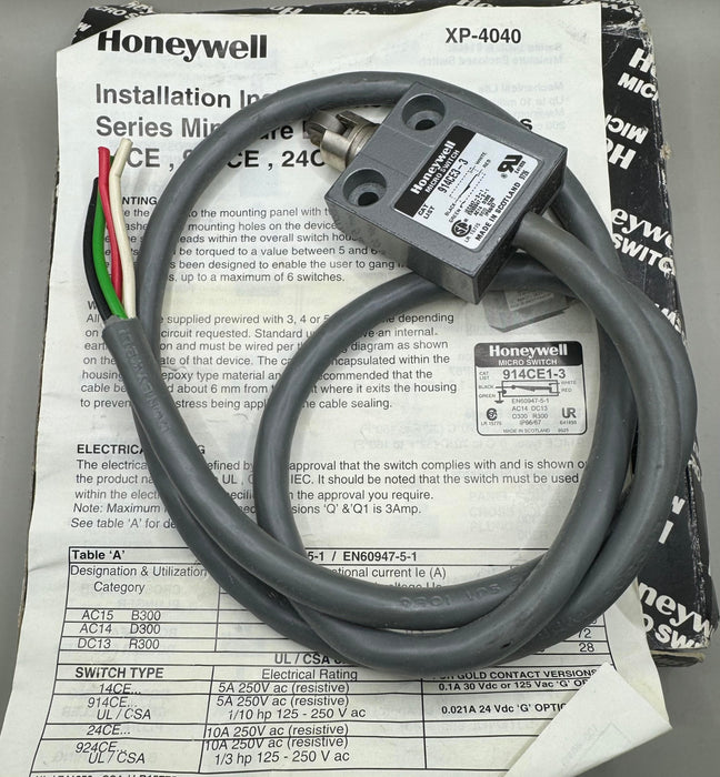 HONEYWELL MICRO SWITCH 914CE18-3 Miniature Limit Switch