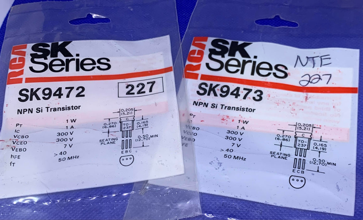 1pc RCA SK9473 OR SK9472 NPN Si Transistor 3PIN TO-237 (replaces ECG227, NTE227)