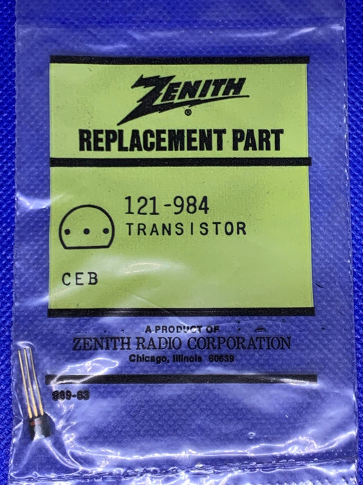 ZENITH replacement part 121-984 Silicon Transistor (also works for NTE107)