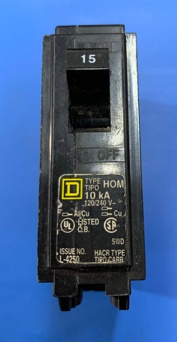 SQUARE D HOM115 CIRCUIT BREAKER 1POLE 15AMP 120/240VAC