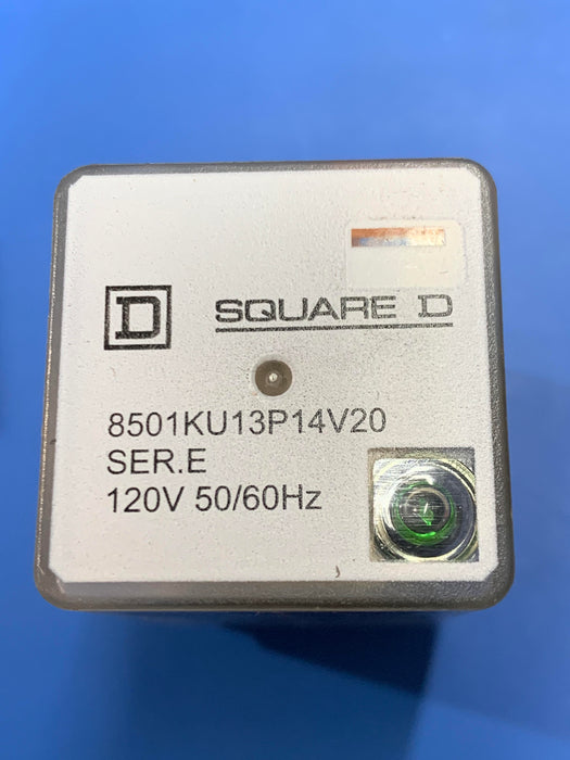 SQUARE D 8504KU13P14V20 Power Relay,120 VAC,DPDT,Socket Mount,10A,240 VAC,LED,8501K Series