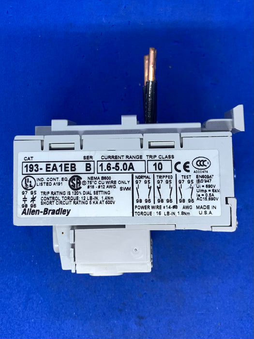 ALLEN BRADLEY 193-EA1EB 1.6-5.0A AMP Overload Relay SER B D646829