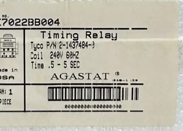 Agastat Tested 7022BB 240V 60HZ TIME .5–5 SEC. (Nuclear Tested) NEW