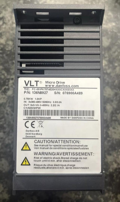 Danfoss FC-051PK75T4E20HXXXCXXXSXXX Inverter 1 HP 380-480V Model # 136N8927