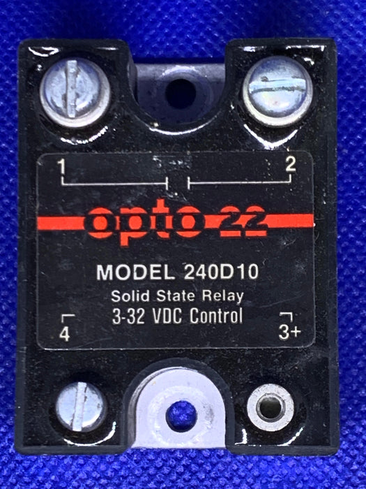 Used OPTO 22 USA made Solid State Relay, 240D10, 240 VAC, 3-32 VDC,10 amp